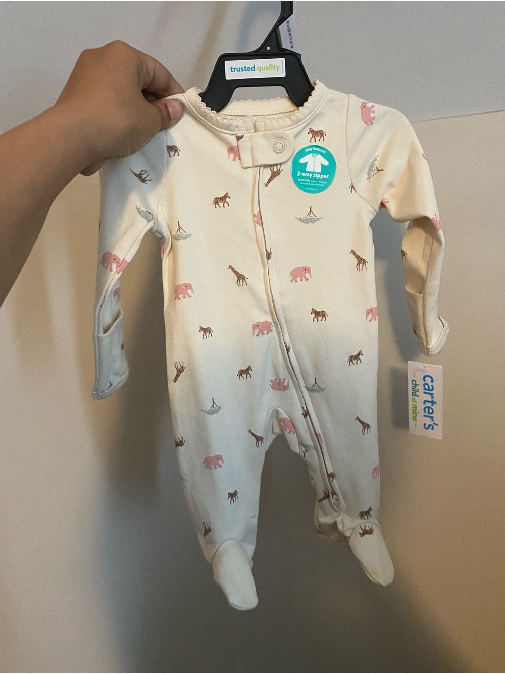 Carter's Cream Footed One-Piece Pajamas with Pink & Brown Animal Print
